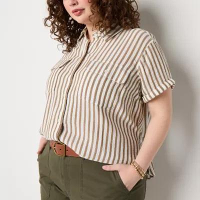 a.n.a Plus Womens Short Sleeve Regular Fit Button-Down Shirt Product Image