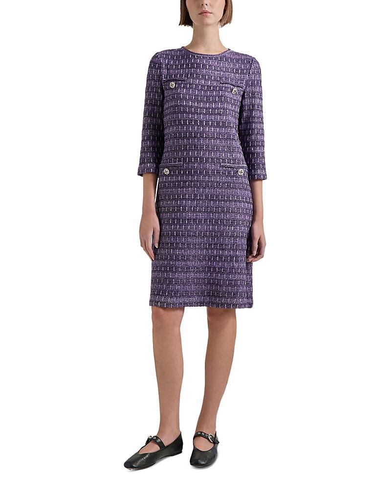 3/4-Sleeve Metallic Tweed Knit Midi Dress Product Image