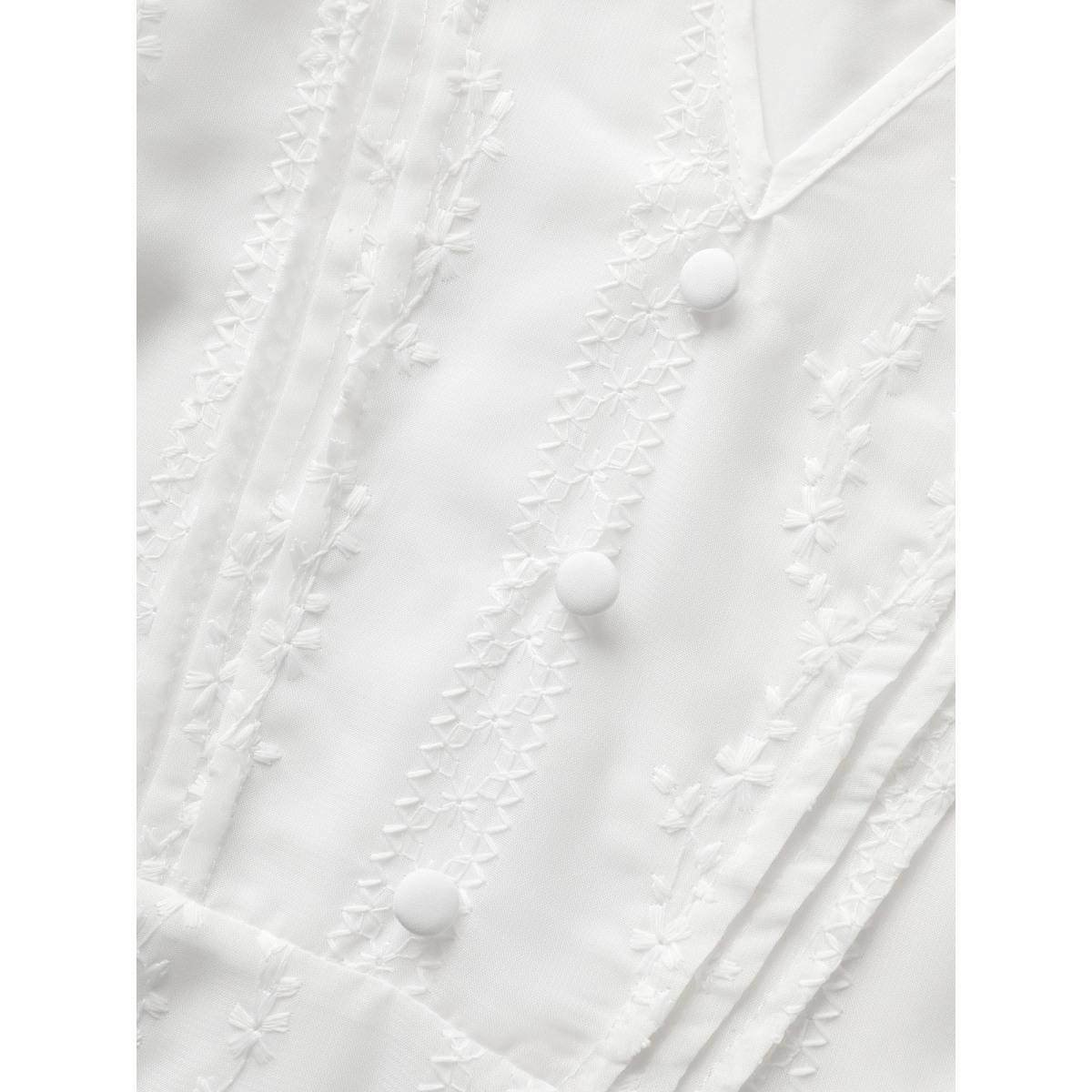 Plus Size Originalwhite Texture Mesh Button Detail Tucked Seam Blouse Women Elegant Elbow-length sleeve V-neck Everyday Blouses BloomChic 12/L Product Image