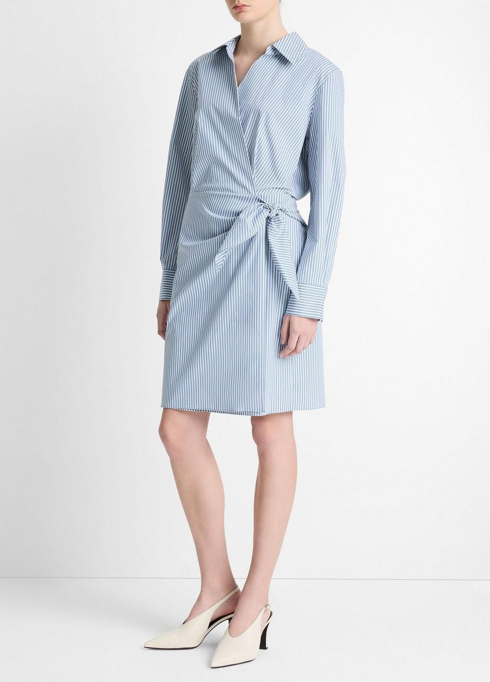 Womens Furrow Stripe Cotton-Blend Wrap Dress, Coastal Blue/off White, Size M Vince Product Image