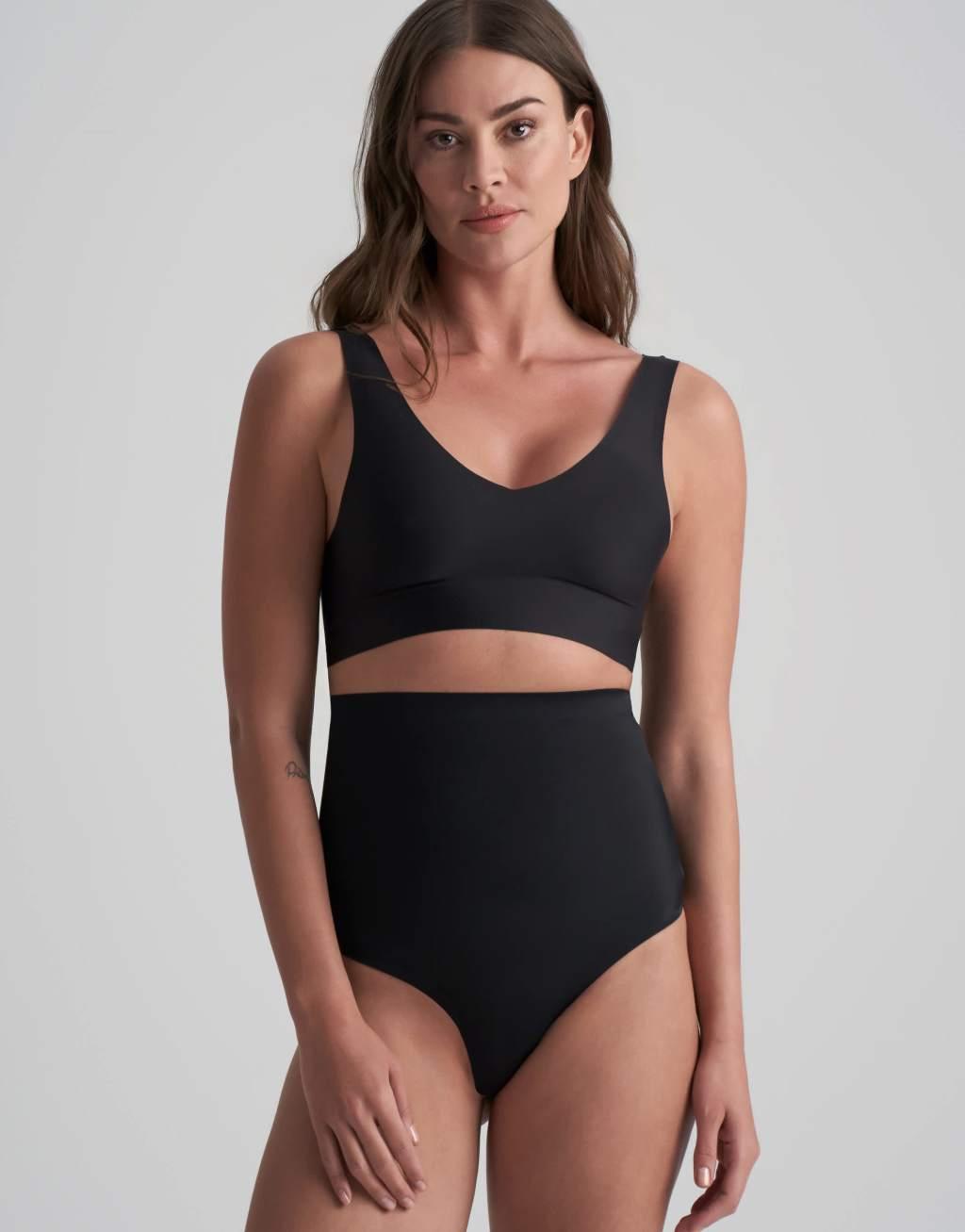 Bye Bra invisible high waist medium shaping thong in black Product Image