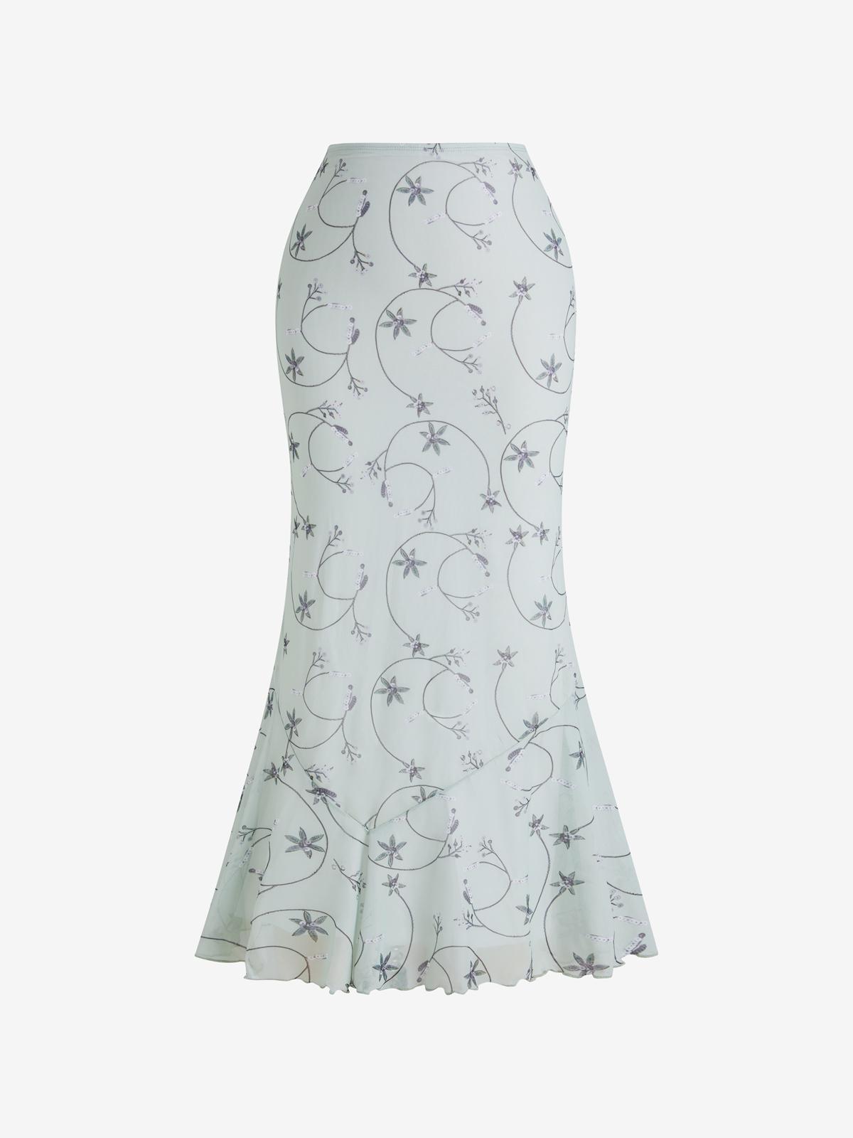 Gentle Style Knitted Flower Maxi Skirt Product Image