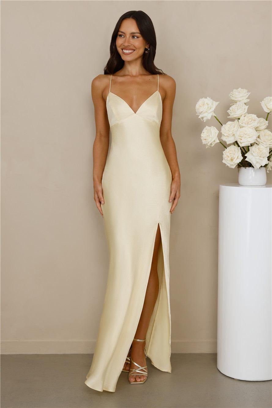 The Sophia Satin Maxi Dress Yellow Product Image