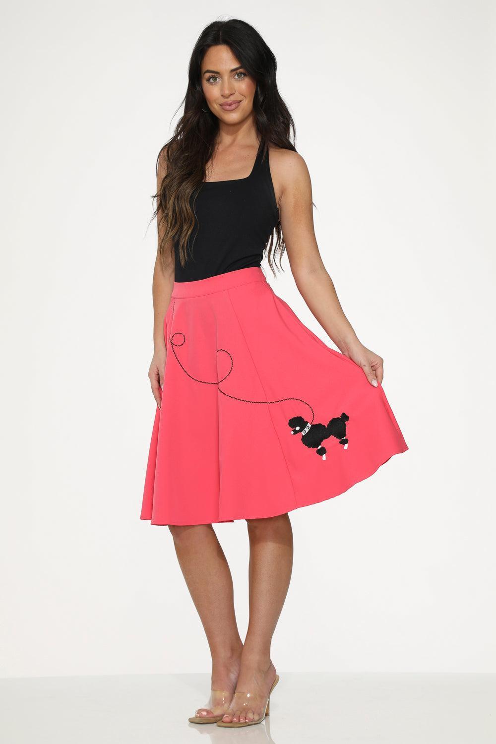 Hot Pink Black Embroidered Poodle Swing Skirt Product Image