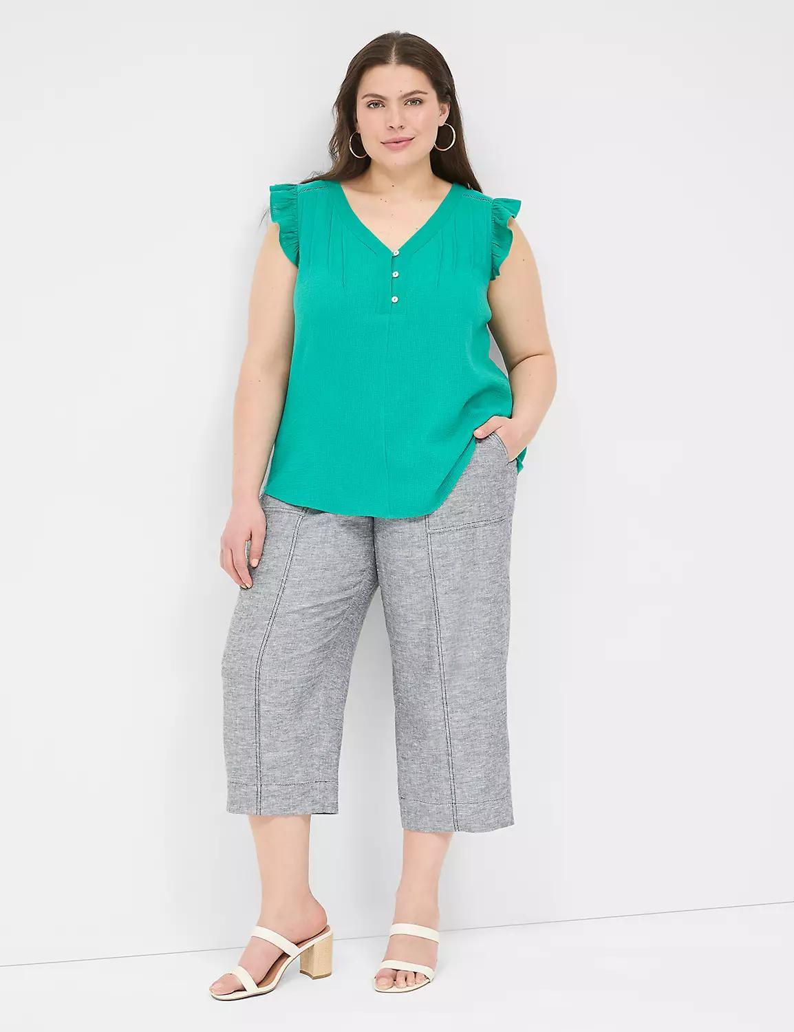 Cap-Sleeve Woven & Knit Top Product Image