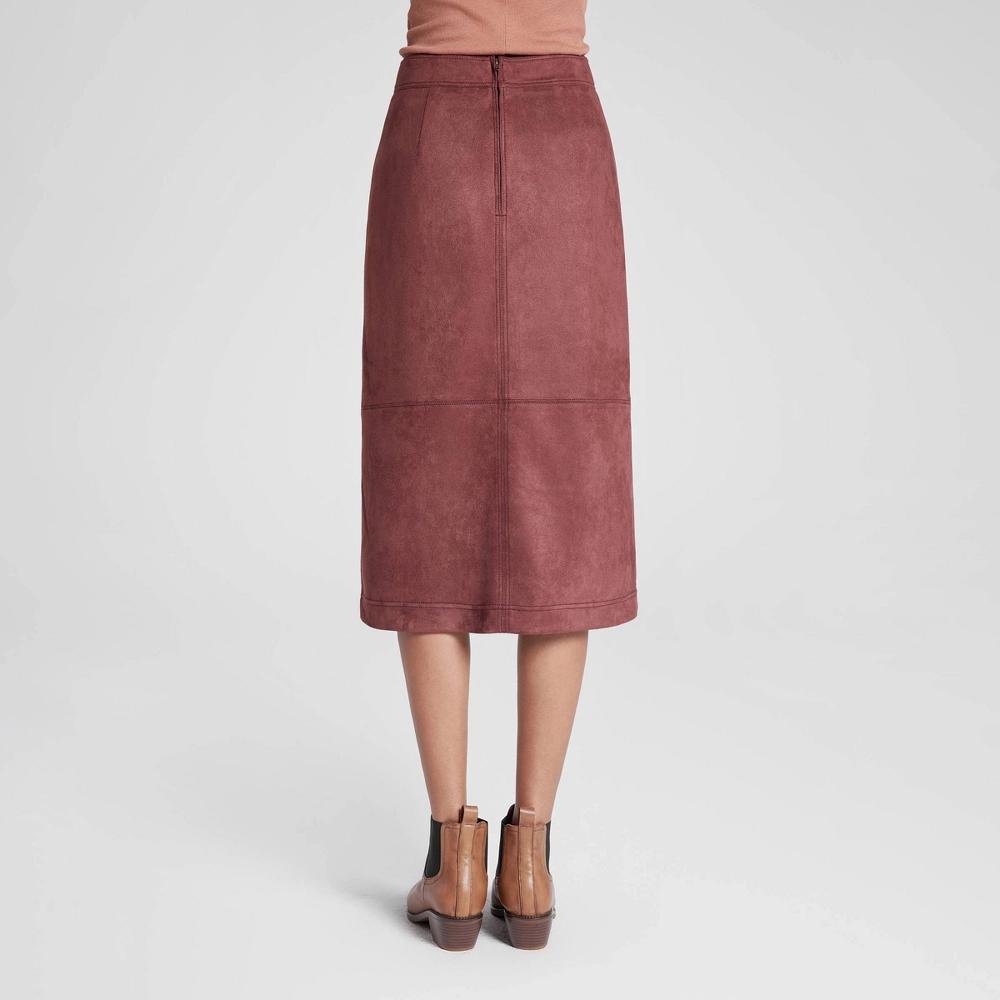 Womens Faux Suede Midi A-Line Skirt - A New Day Burgundy XS Product Image