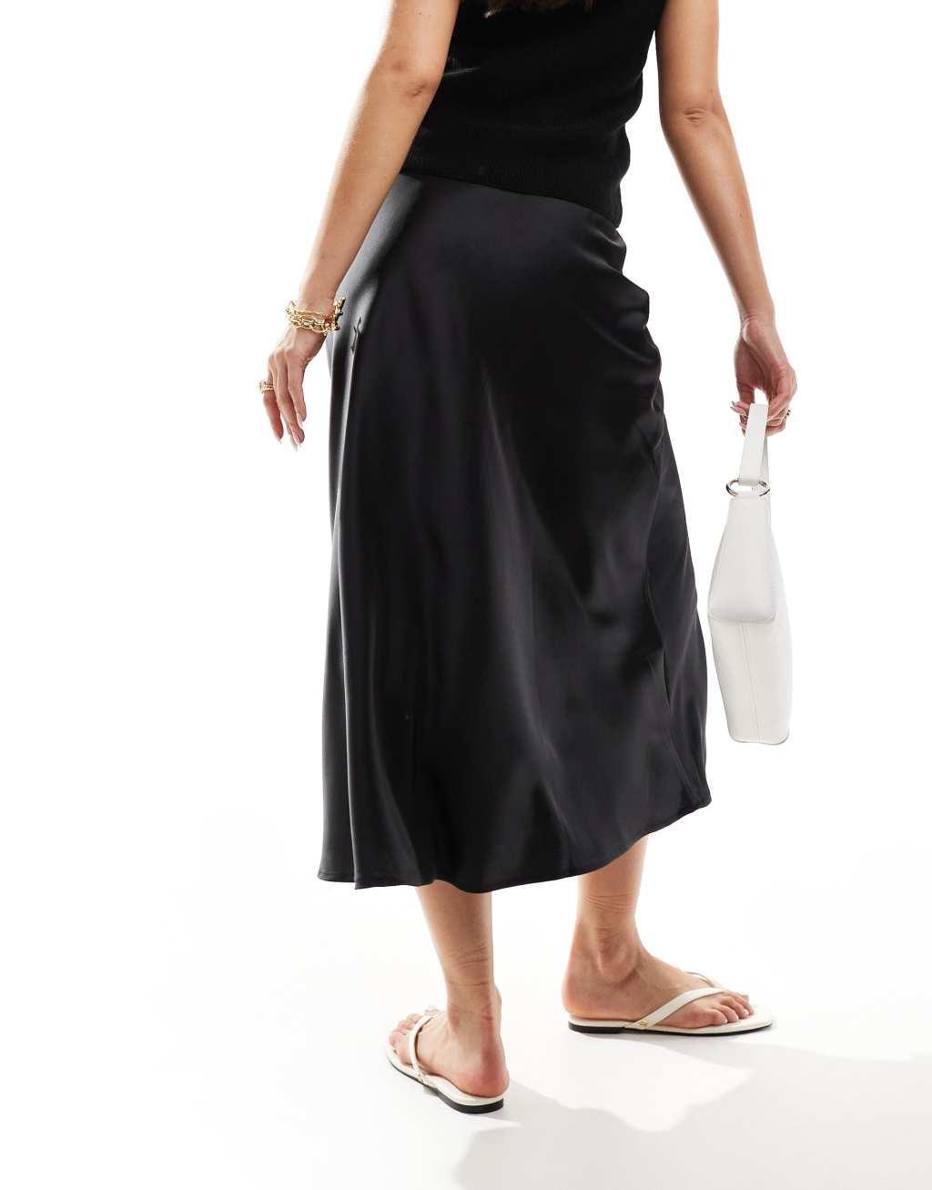 YAS satin midi skirt in black Product Image