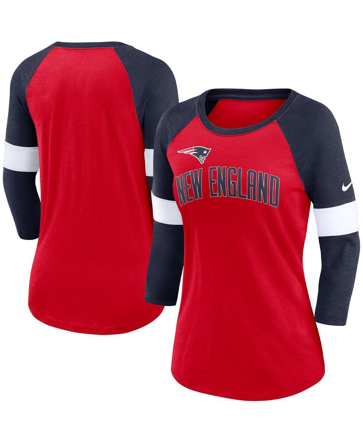 Womens Nike New England Patriots Heather /Heather Navy Football Pride Raglan 3/4-Sleeve T-Shirt Product Image