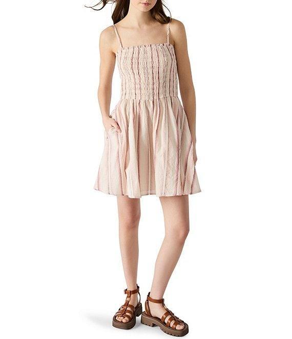 Steve Madden Lotty Striped Square Neck Smocked Mini Dress Product Image