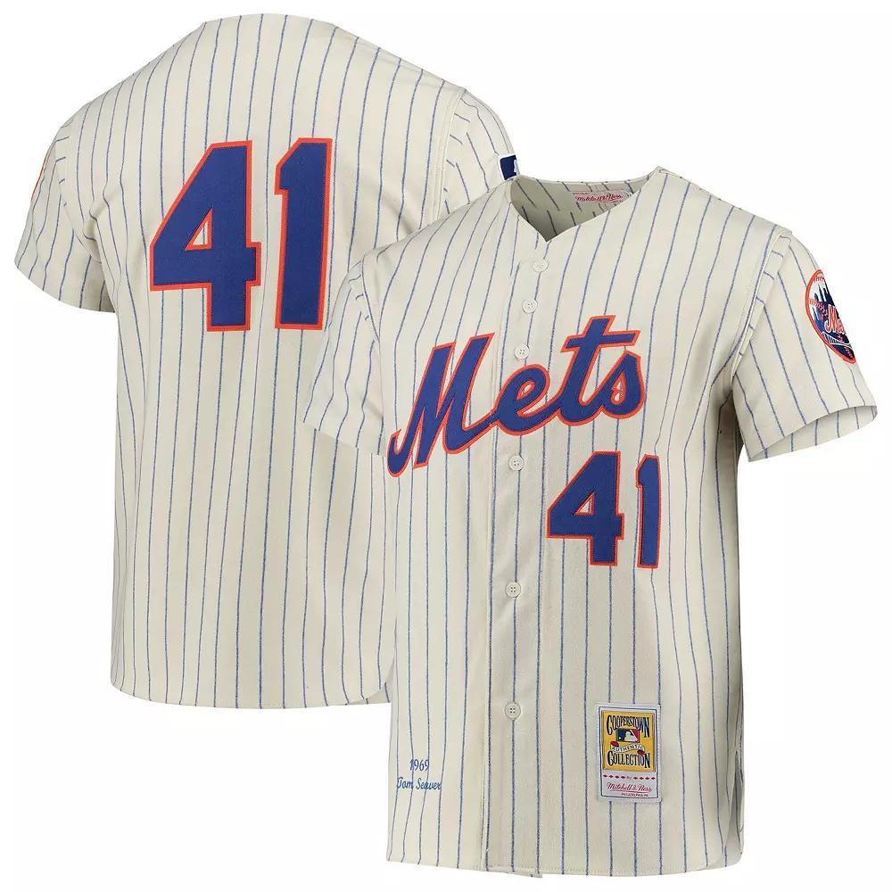 Mens Mitchell & Ness Tom Seaver Cream New York Mets 1969 Cooperstown Collection Authentic Jersey Product Image