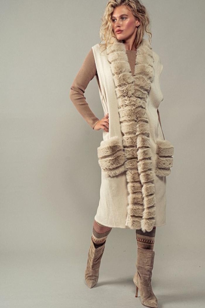 Faux Fur Trim Vest Product Image