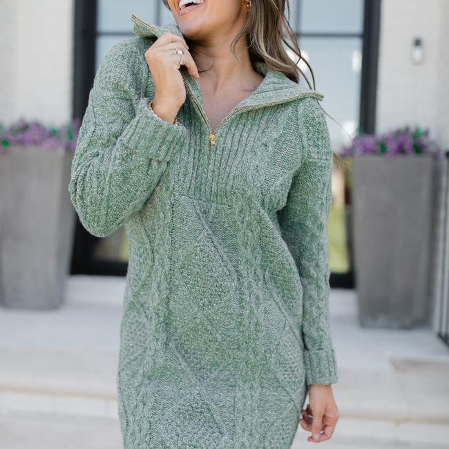Eyes For You Olive Half Zip Sweater Dress FINAL SALE Product Image
