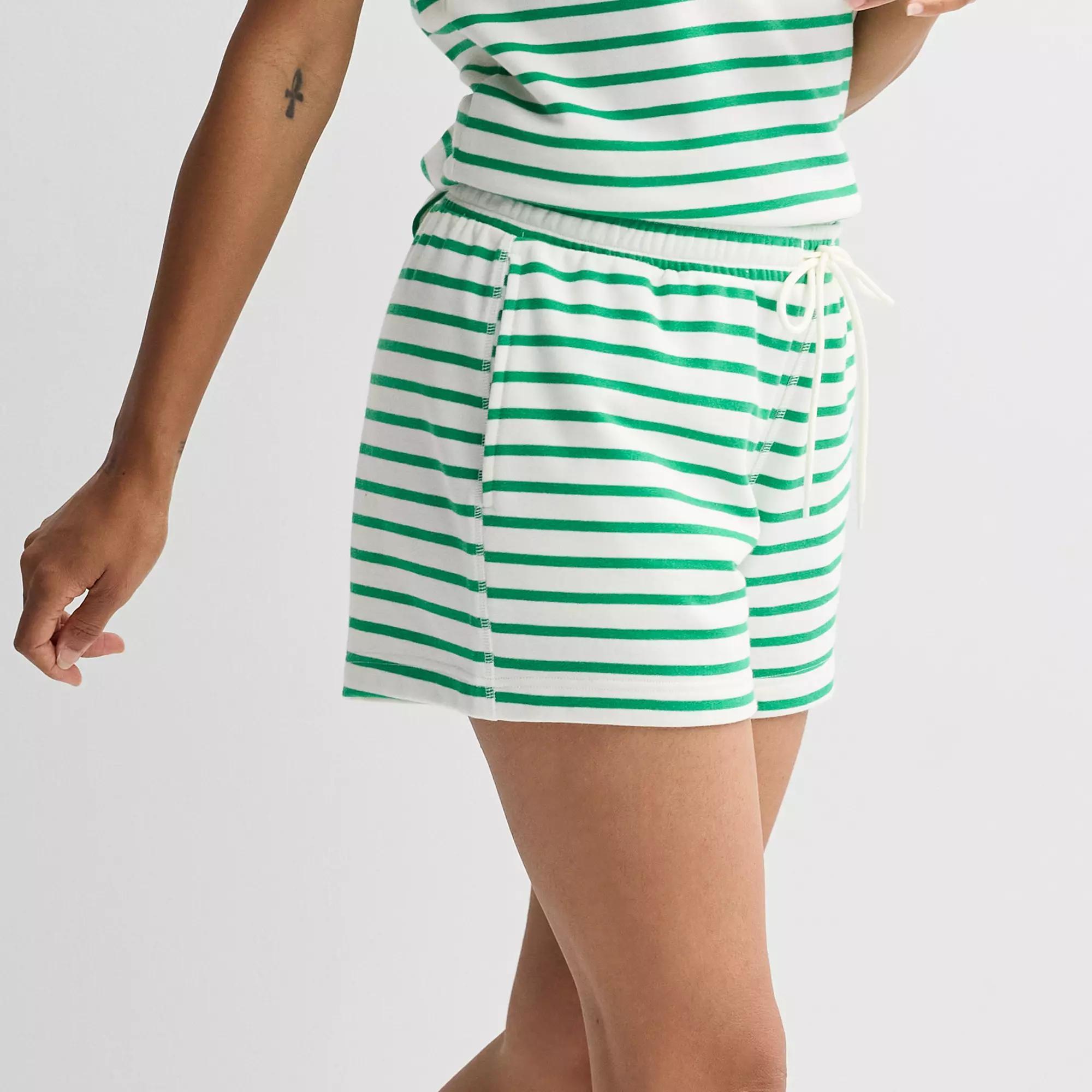 Women's Sonoma Goods For Life® French Terry Striped Shorts, Size: Medium, Green Neutral Stripe Product Image