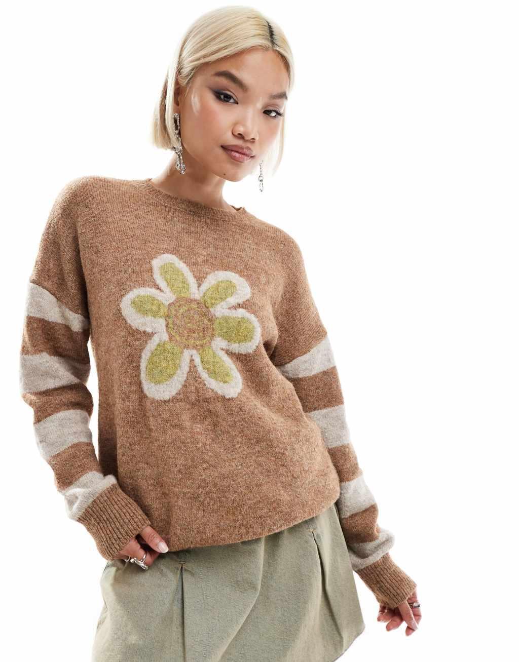 Daisy Street flower motif knit sweater Product Image