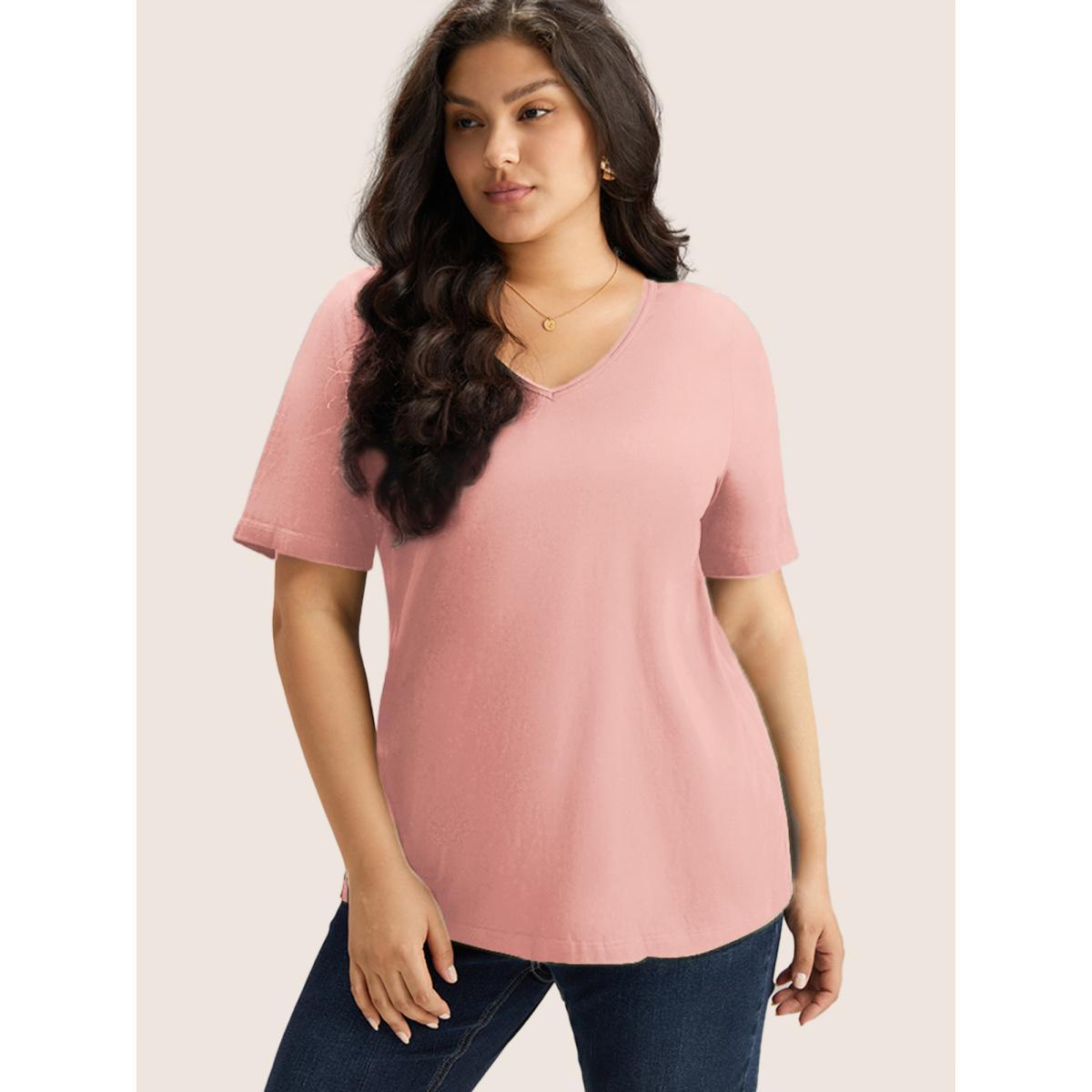 Plus Size Cotton V Neck Plain Basic T-shirt Palemauve Women Basics Non Plain V-neck Everyday T-shirts BloomChic 18-20/2X Product Image