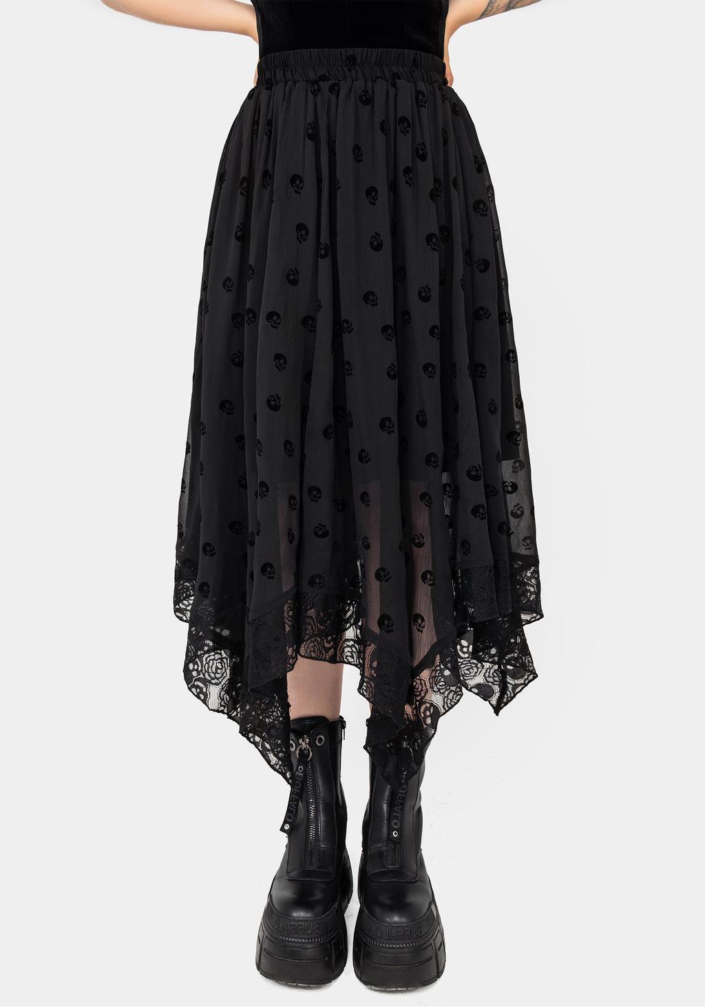 Bones Flocked Chiffon Handkerchief Hem Skirt Product Image