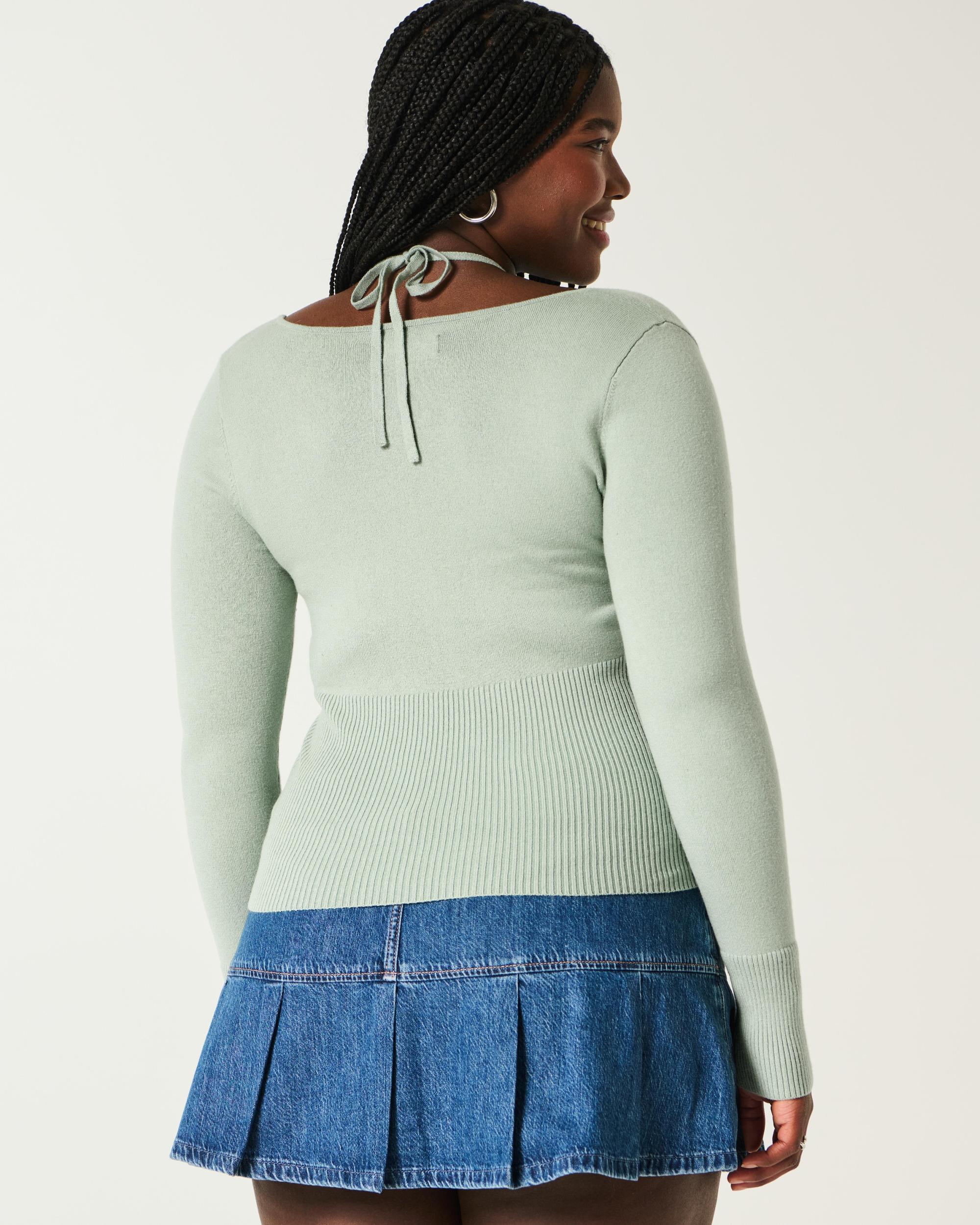 Long-Sleeve Halter Tie Sweater Product Image