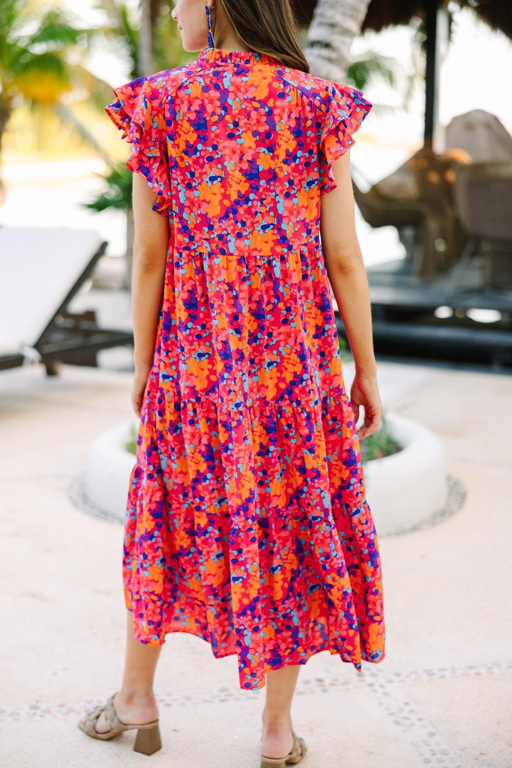 It's All Clear Fuchsia Pink Floral Midi Dess Female Product Image