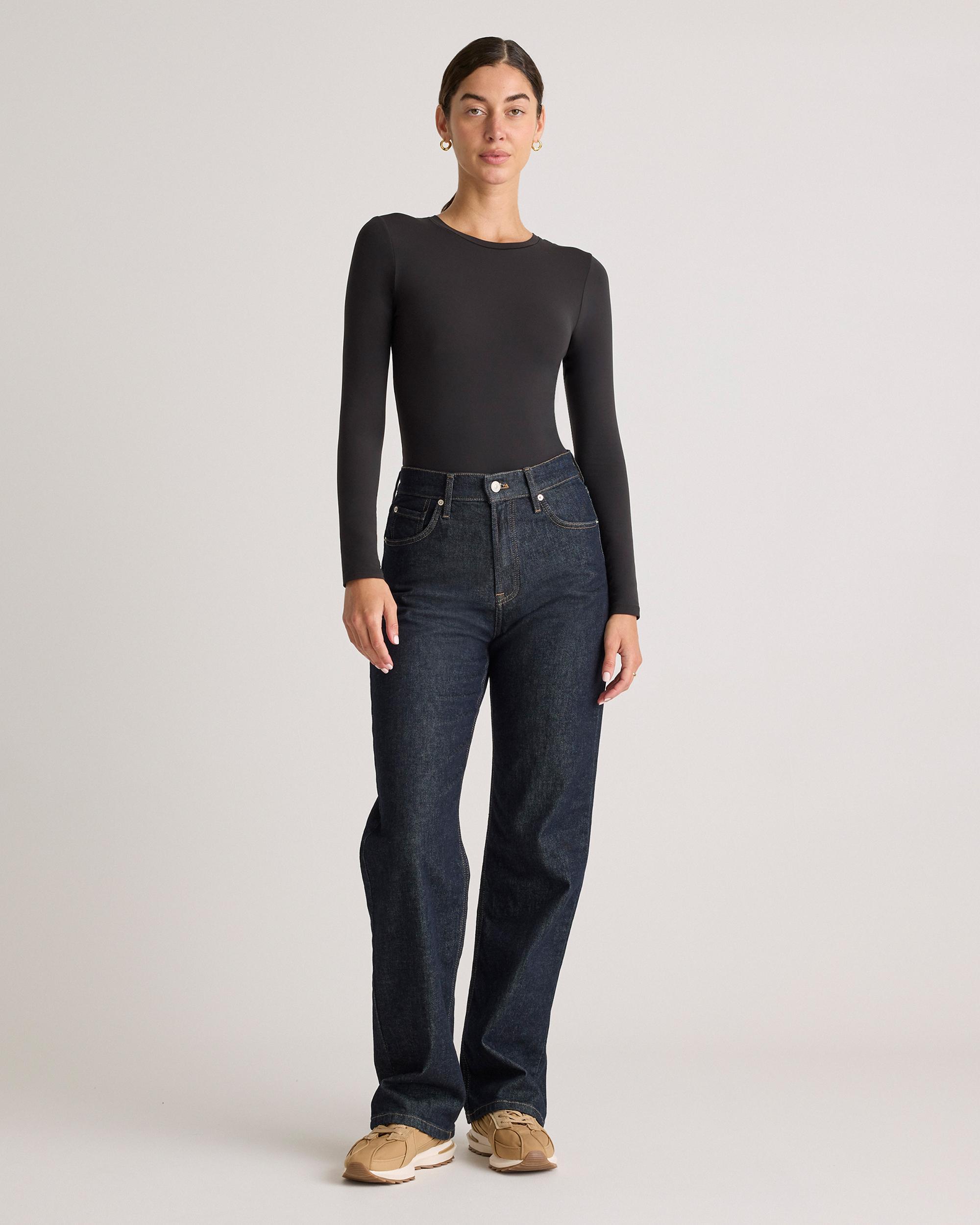 Quince | Women's Second Skin Long Sleeve Crew Neck Bodysuit Size XL, Nylon/Spandex Product Image