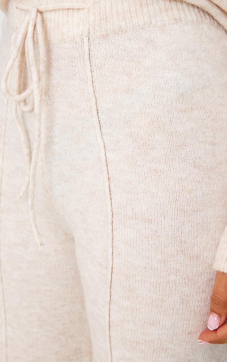 Petite Oatmeal Knitted Seam Detail Wide Leg Pants Product Image