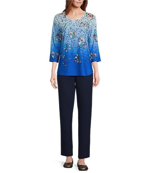 Allison Daley Floral Hearts Print 3/4 Sleeve Crew Neck Knit Top Product Image