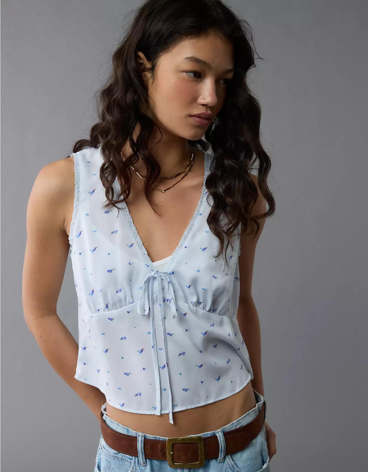 AE V-Neck Satin Slip Tank Top Product Image
