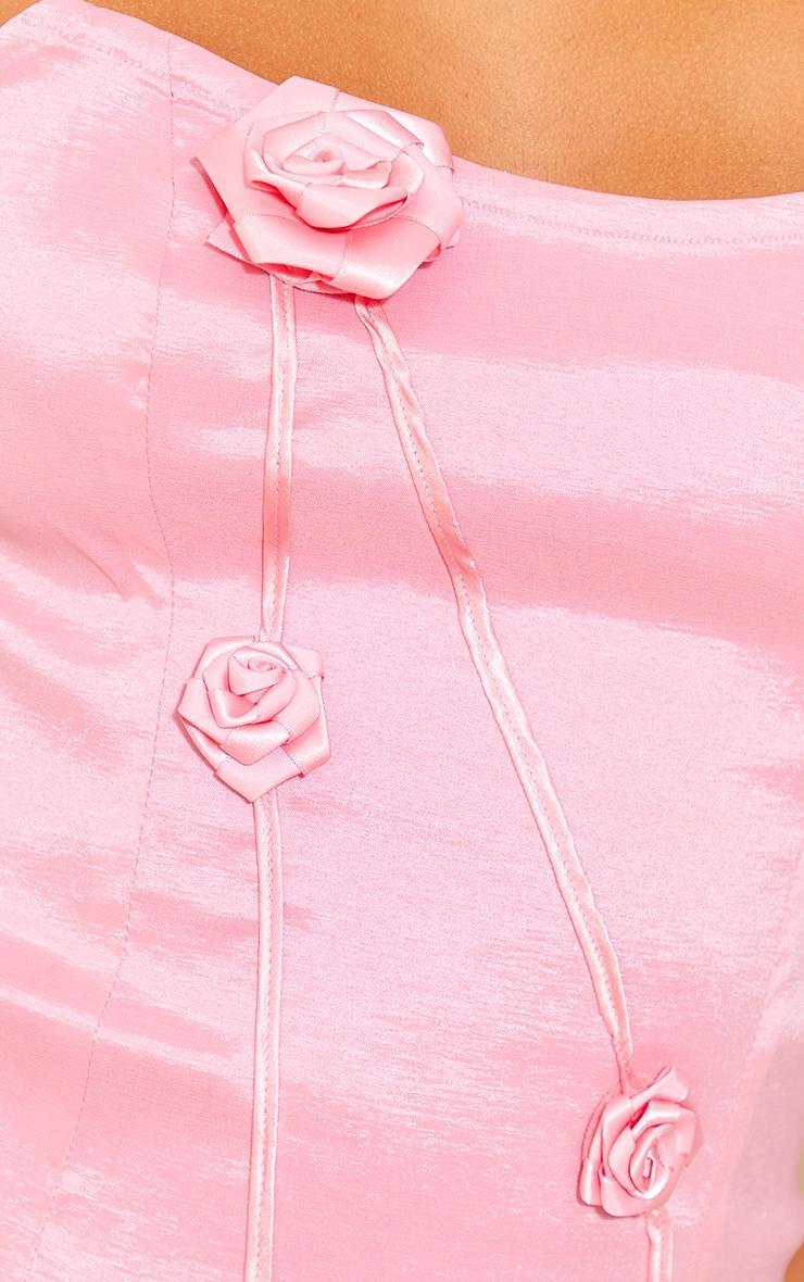  Petite Pink Woven Bandeau Structured Flower Detail Mini Dress Product Image
