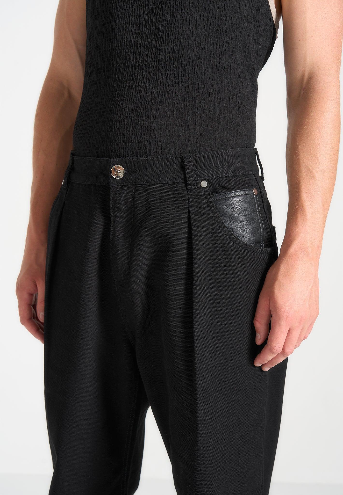 Arnault - Relaxed Fit Pleated Gabardine Jeans - Black Male Product Image