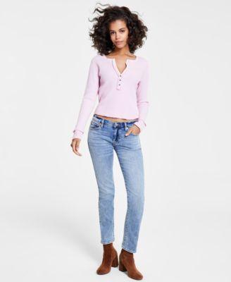 Lucky Brand Chunky Cropped Raw Edge Henley (Whisper ) Women's Clothing Product Image