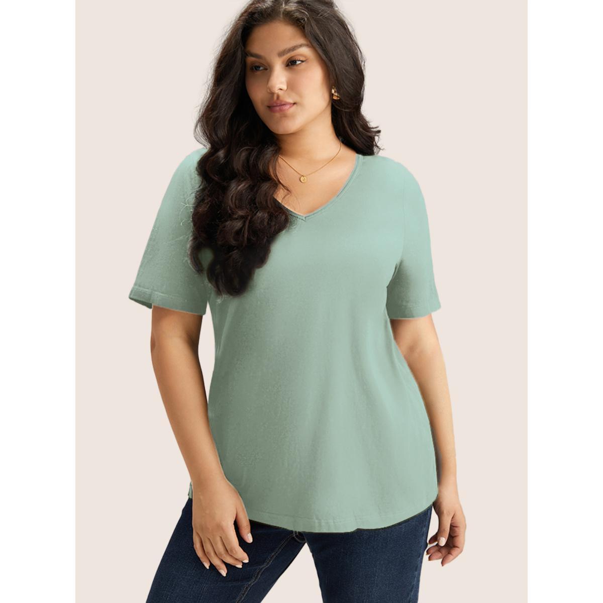 Plus Size Cotton V Neck Plain Basic T-shirt Palemauve Women Basics Non Plain V-neck Everyday T-shirts BloomChic 18-20/2X Product Image
