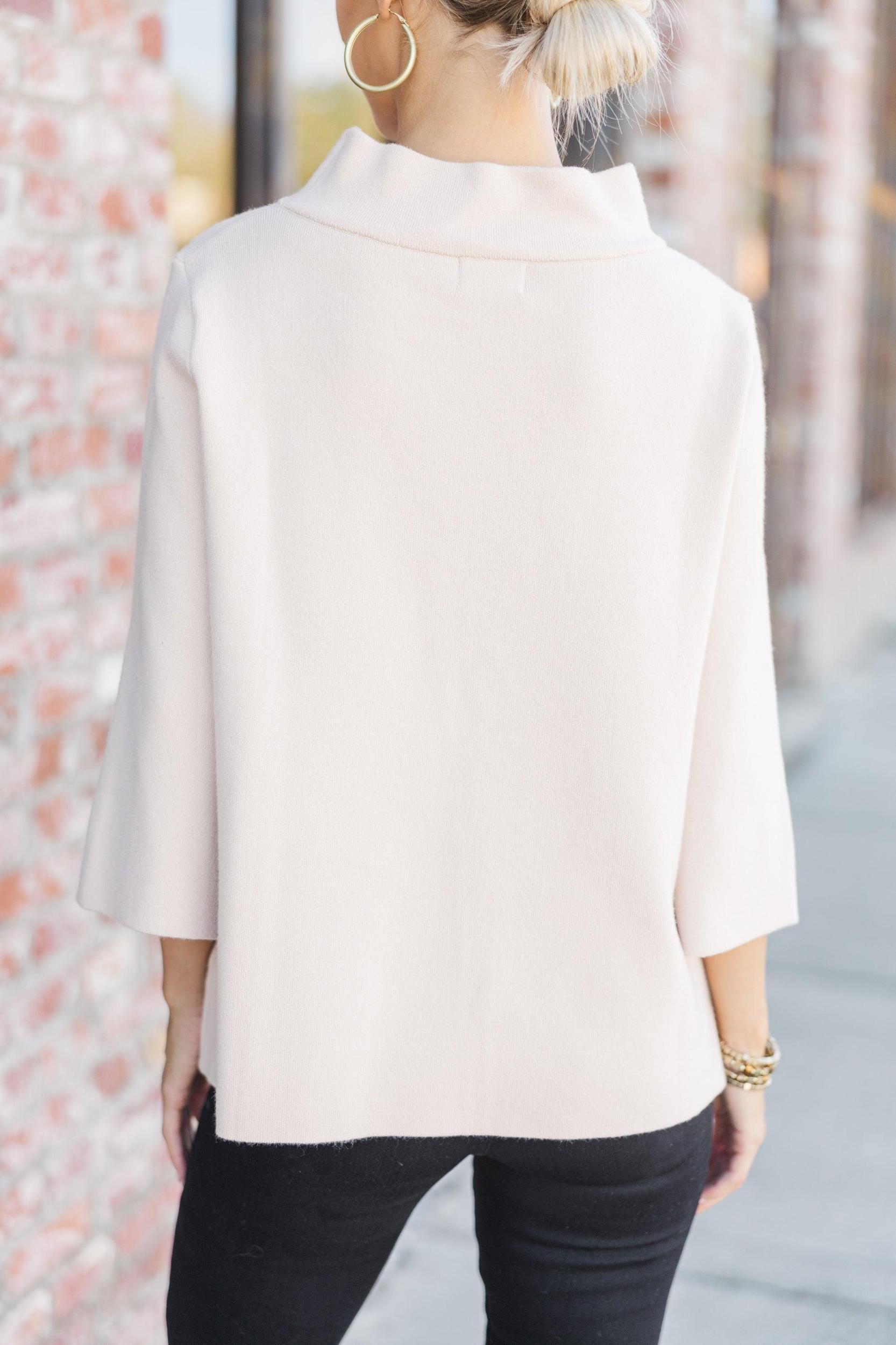 Just A Feeling Light Taupe Mock Neck Sweater Female Product Image