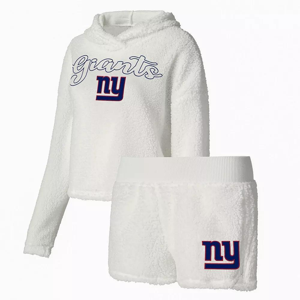 Women's Concepts Sport  White New York Giants Fluffy Pullover Sweatshirt & Shorts Sleep Set, Size: Large Product Image