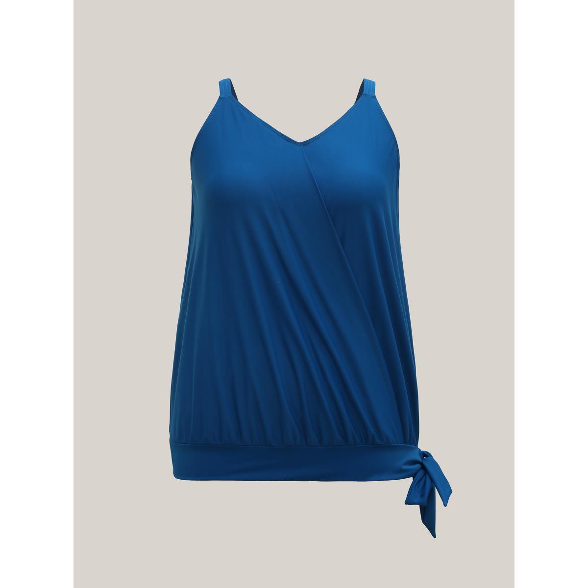Plus Size Non-Removable Cups Knot Solid Swim Tank Women's Swimwear Aegean Beach High stretch Bodycon Non Curve Swim Tops BloomChic 28/5X Product Image