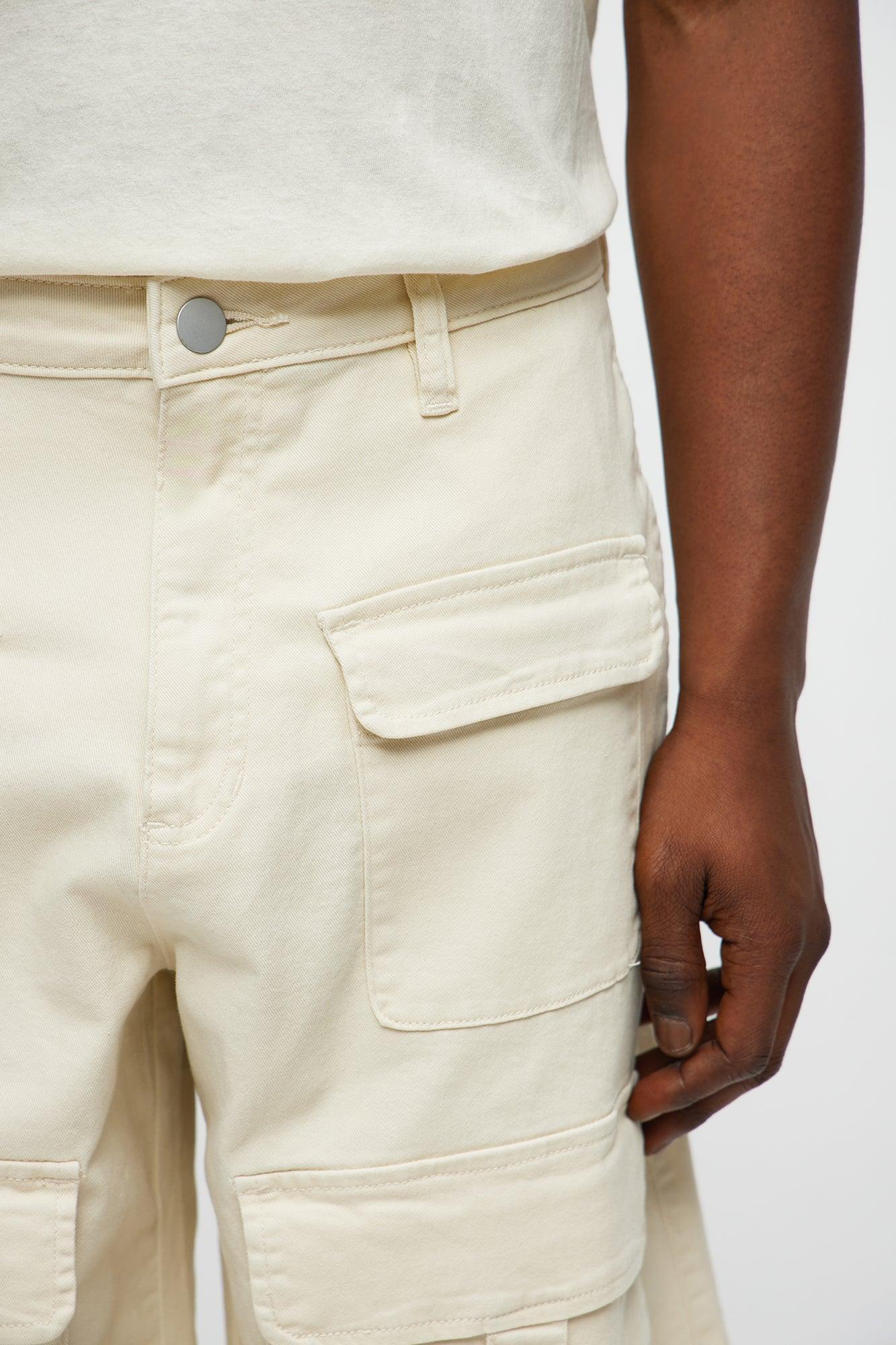 Baggy Oversized Pocket Cargo Shorts - Cream Product Image