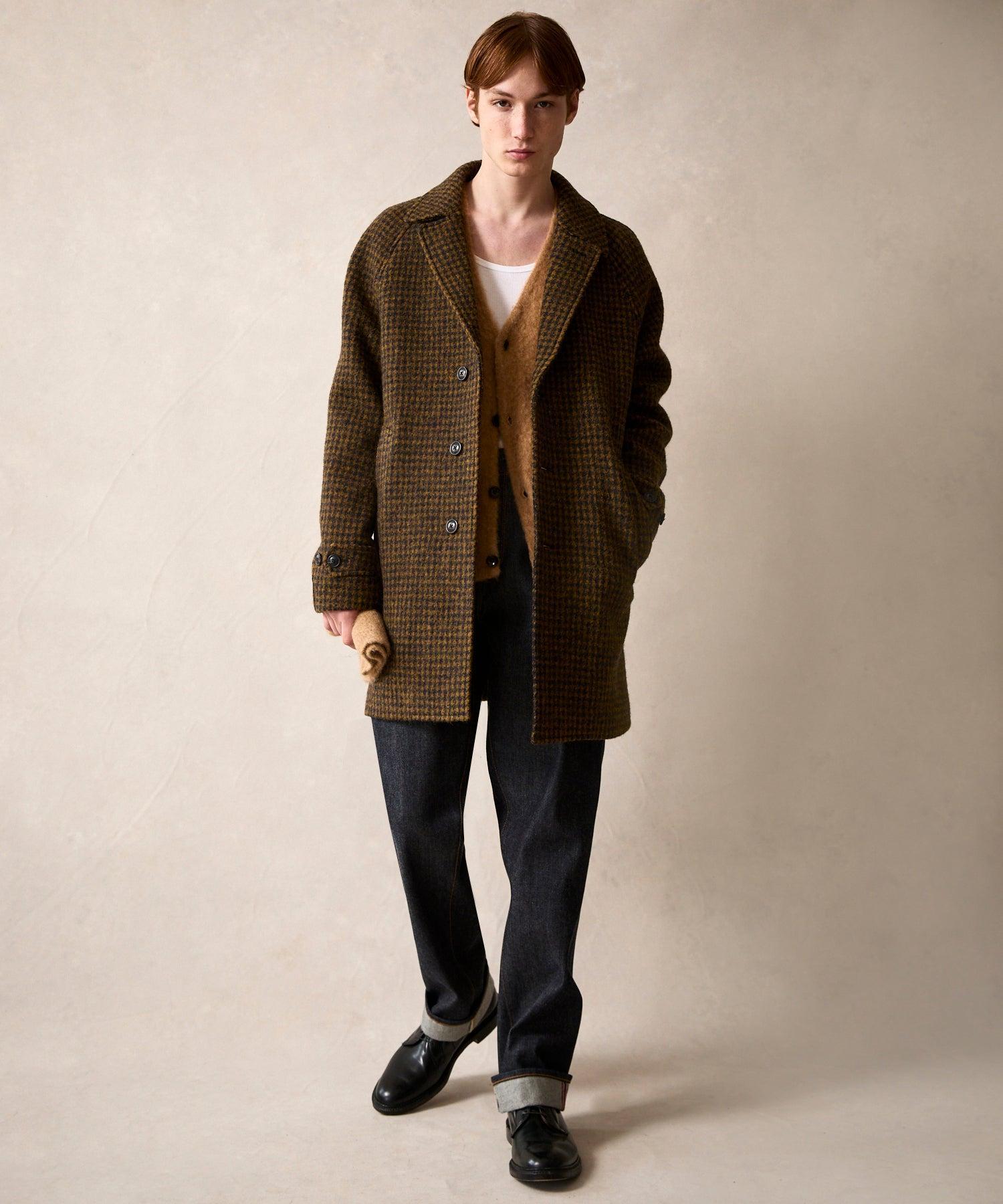 Italian Wool Houndstooth Car Coat in Brown Product Image