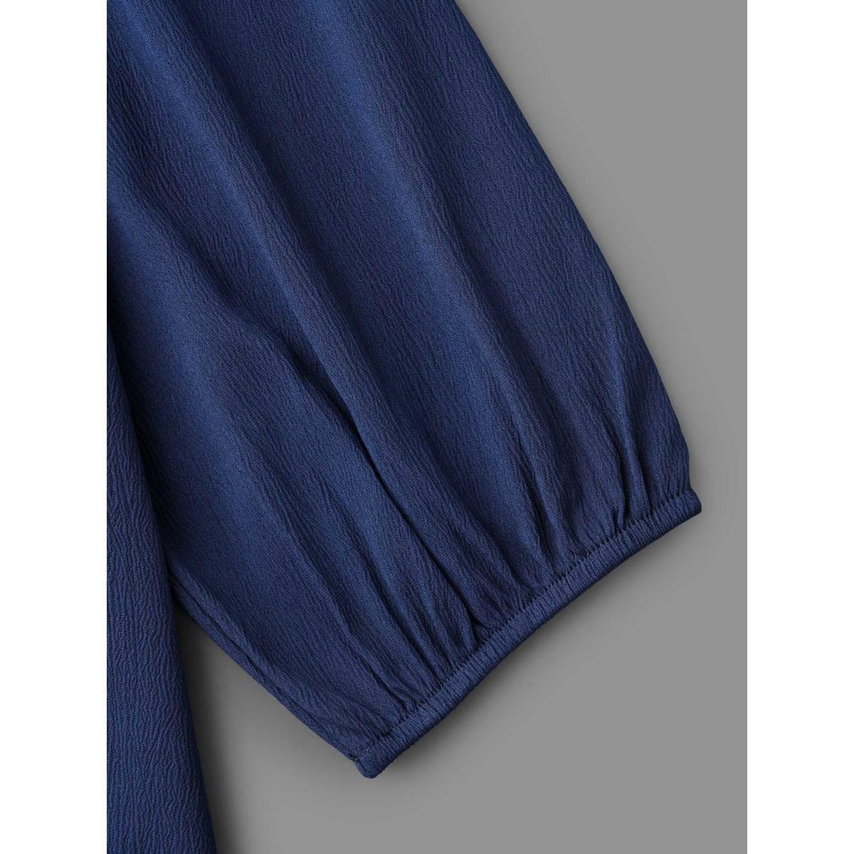 Plus Size Laser Cut Elastic Waist Pocketed Midi Dress Navy Women Elegant Texture V-neck Long Sleeve Curvy BloomChic 14-16/1X Product Image
