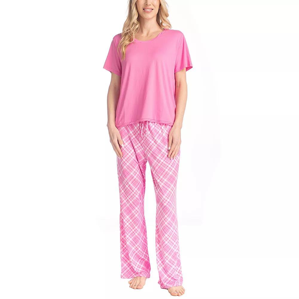 Women's MUK LUKS Garden Party Pajama Top & Pajama Pants Set, Size: Small, Pink Plaid Product Image