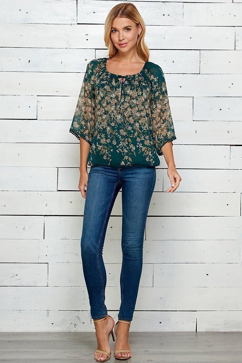 3/4 Length Lace Trim Sleeve Bubble Blouse Female Product Image