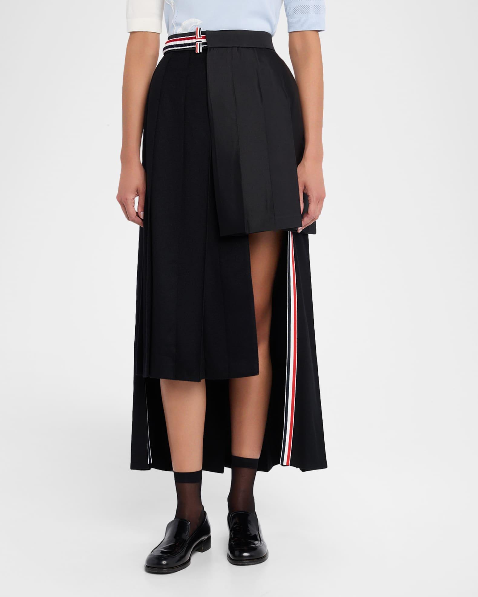 Asymmetric Mixed-Media Pleated Skirt  Product Image