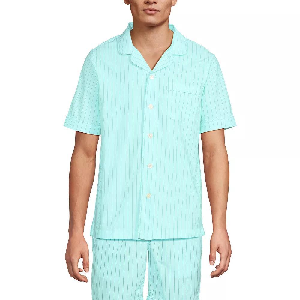 Men's Lands' End Poplin Pajama Shirt, Size: Large, Aqua Green Stripe Product Image