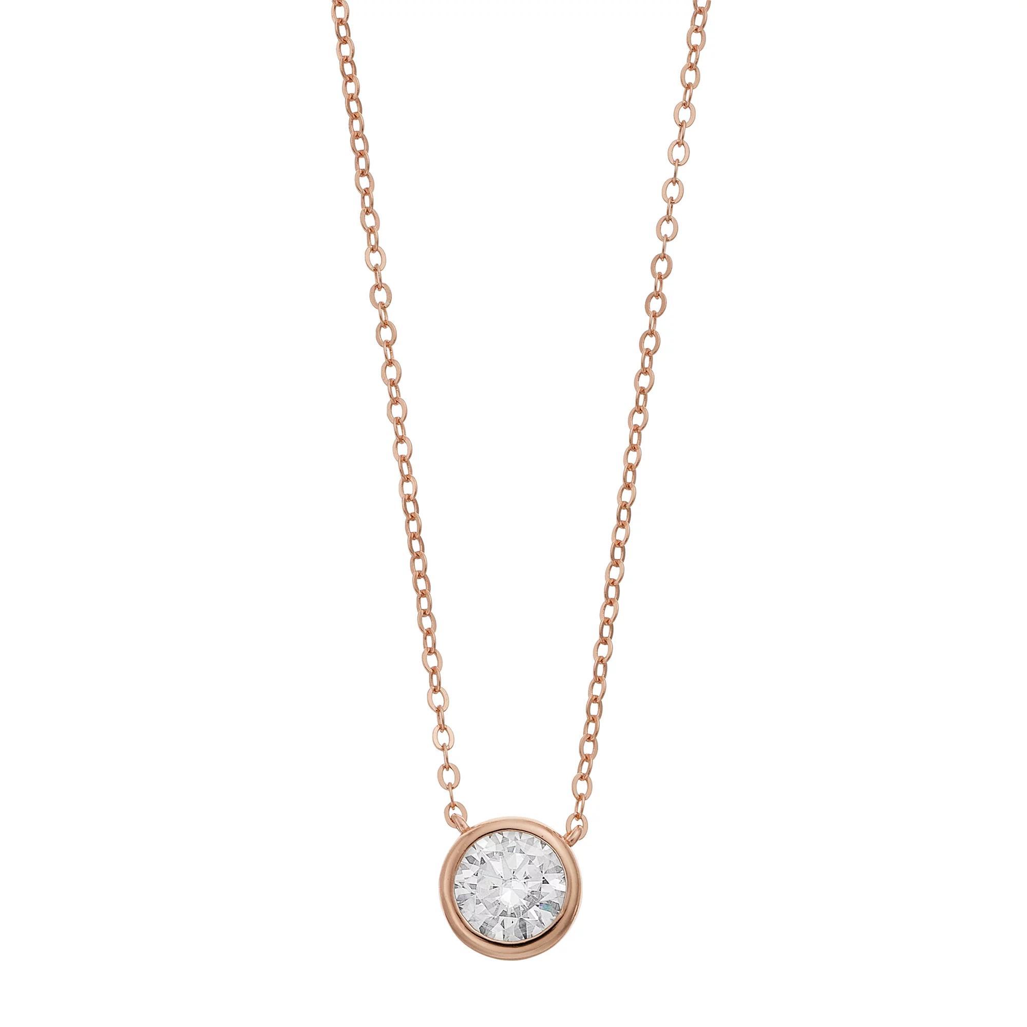 Stella Valentino 18k Gold Over Silver Lab Created Moissanite Solitaire Bezel Layering Anniversary Wedding Necklace, Womens Pink Tone Product Image