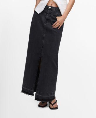 Mango raw hem detail denim maxi skirt Product Image
