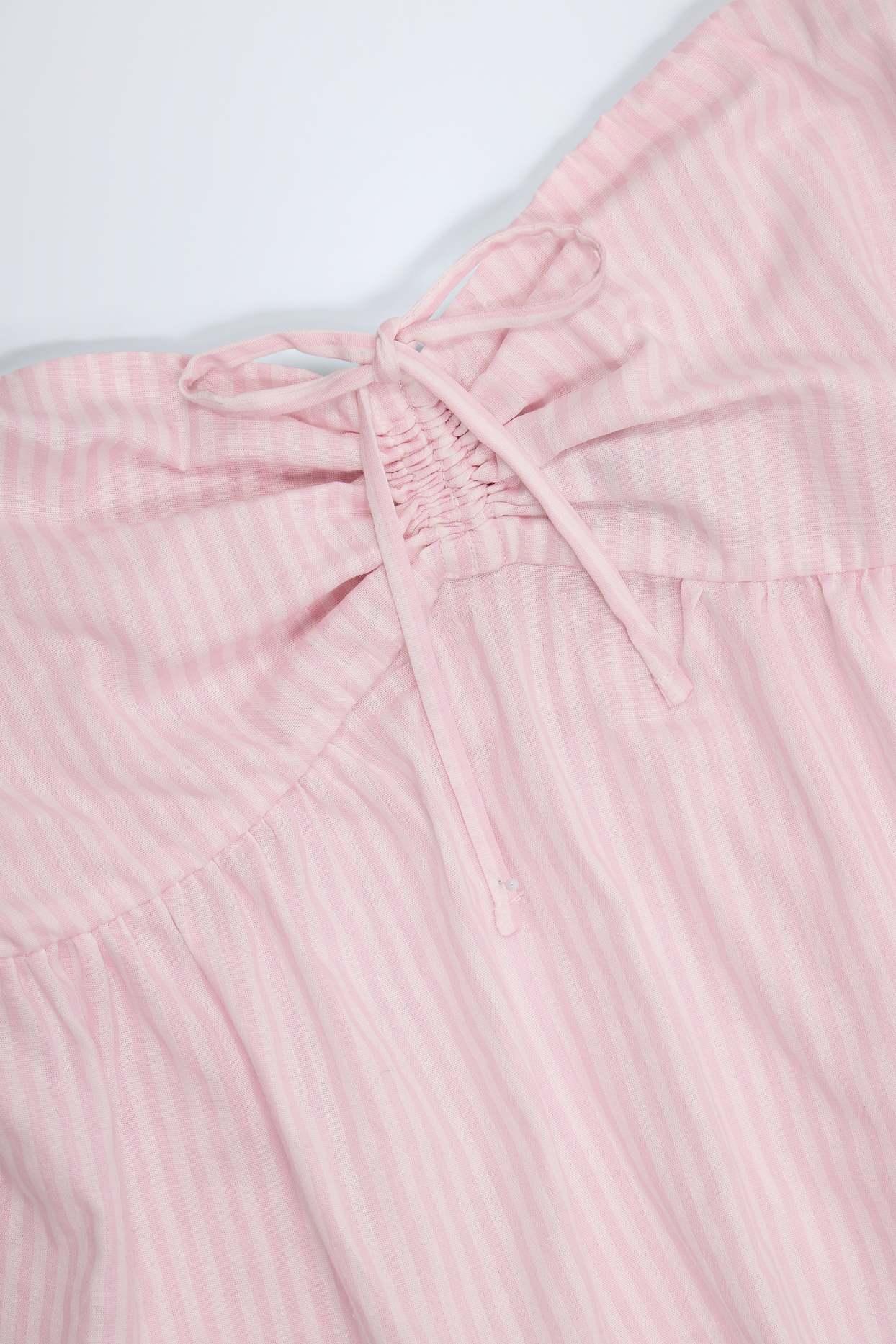 Tie-Front Strapless Cotton-Poplin Crop Top in Pink & White Stripe Product Image