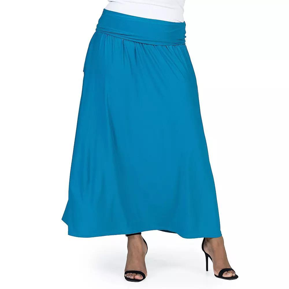 Plus Size 24Seven Comfort Apparel Foldover Maxi Skirt With Pockets, Women's, Size: 3XL, Green Product Image