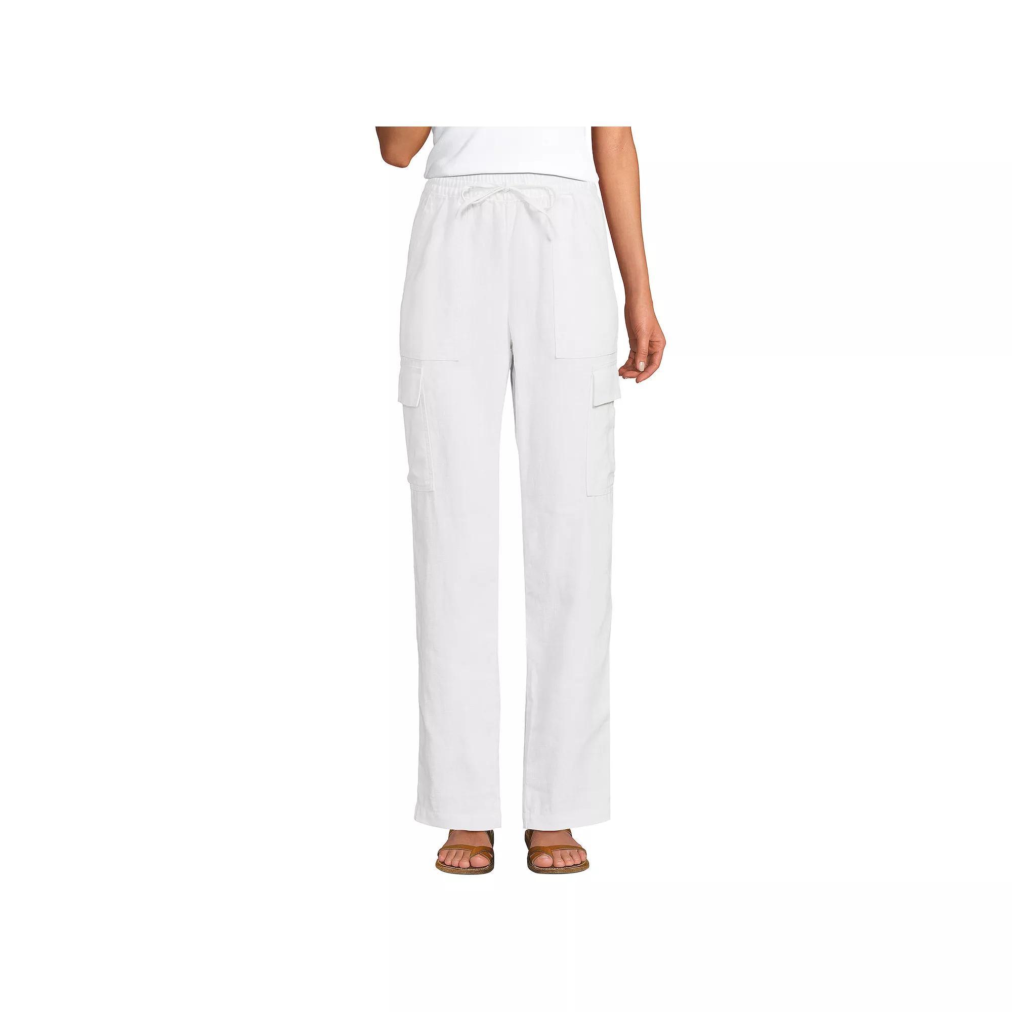 Womens Lands End High-Rise Pull-On Linen Cargo Pants Product Image