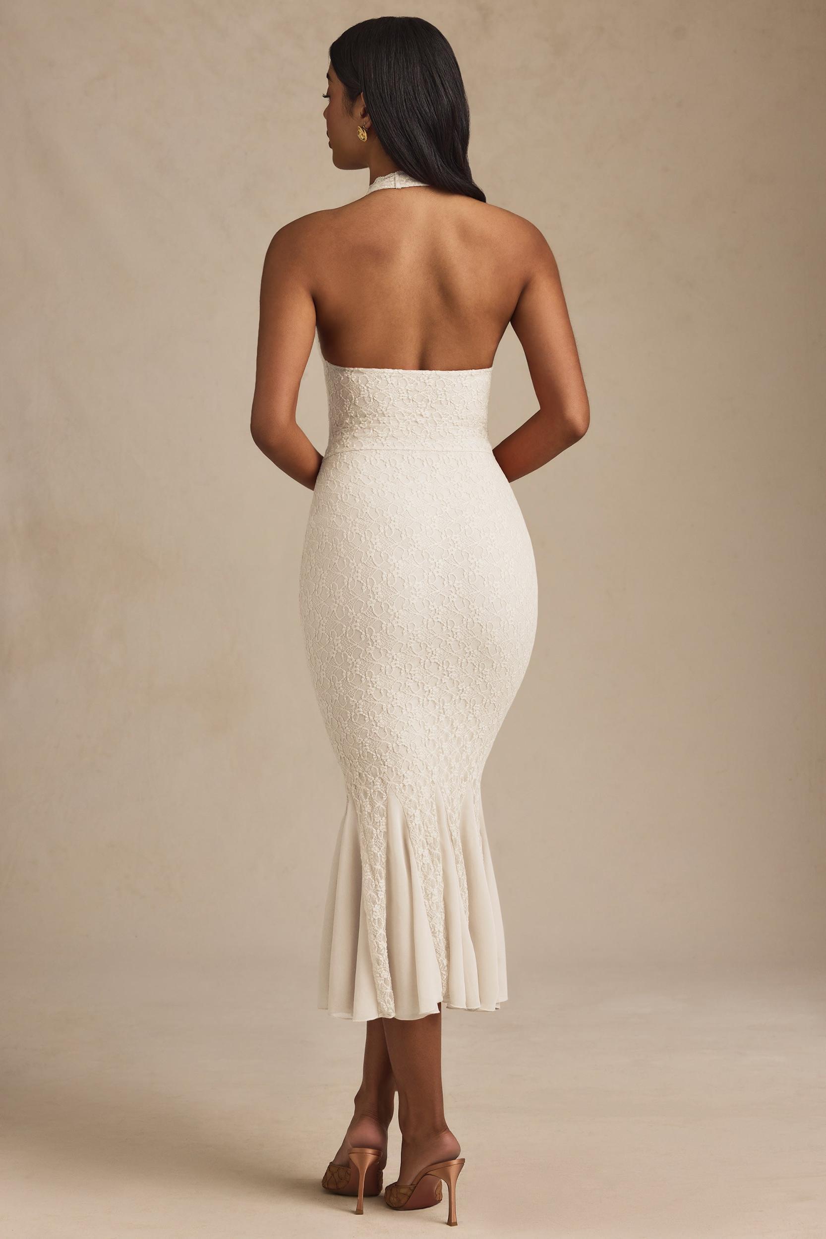 Halterneck Corset Lace Midaxi Dress in Ivory Product Image