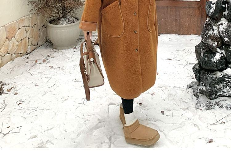 Plain Hood Fleece Midi Button Coat Product Image