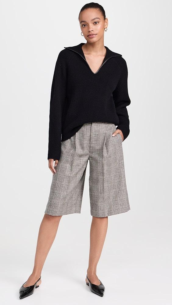 Vince Leather Trim Ribbed Polo Sweater | Shopbop Product Image
