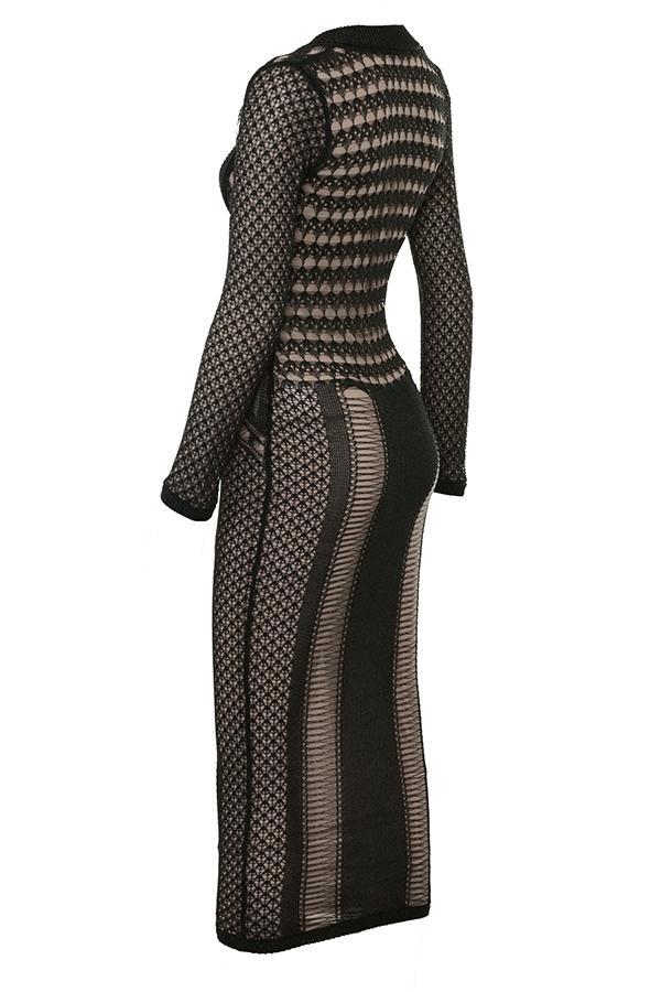 Loula  black plunge open knit midi dress - sale Product Image