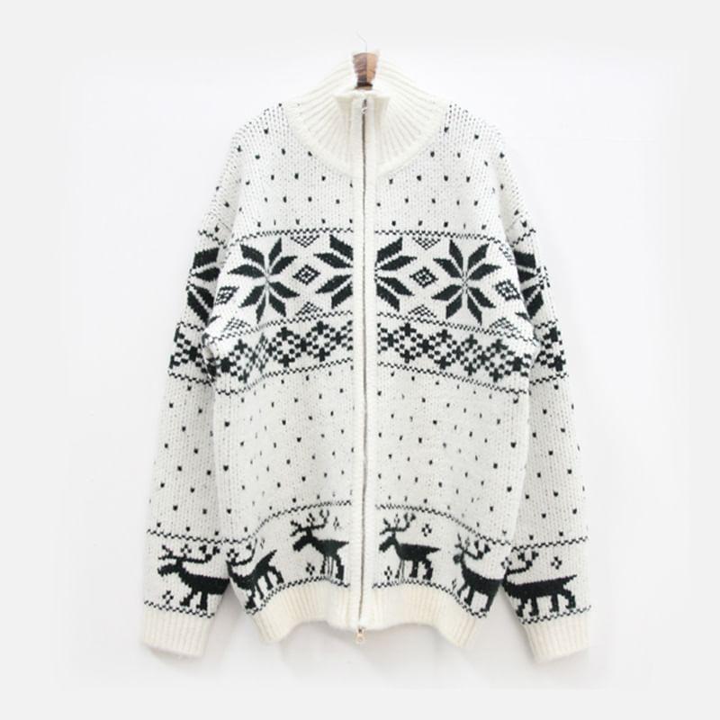 Couple Matching Snowflake Print Zip Cardigan Product Image